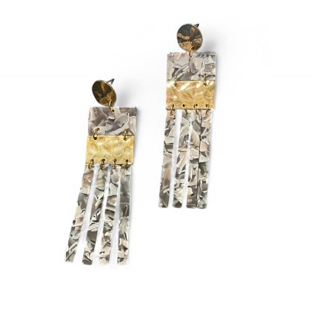 Serena Gold and Gray Dangle Earrings Detail Designed in the USA